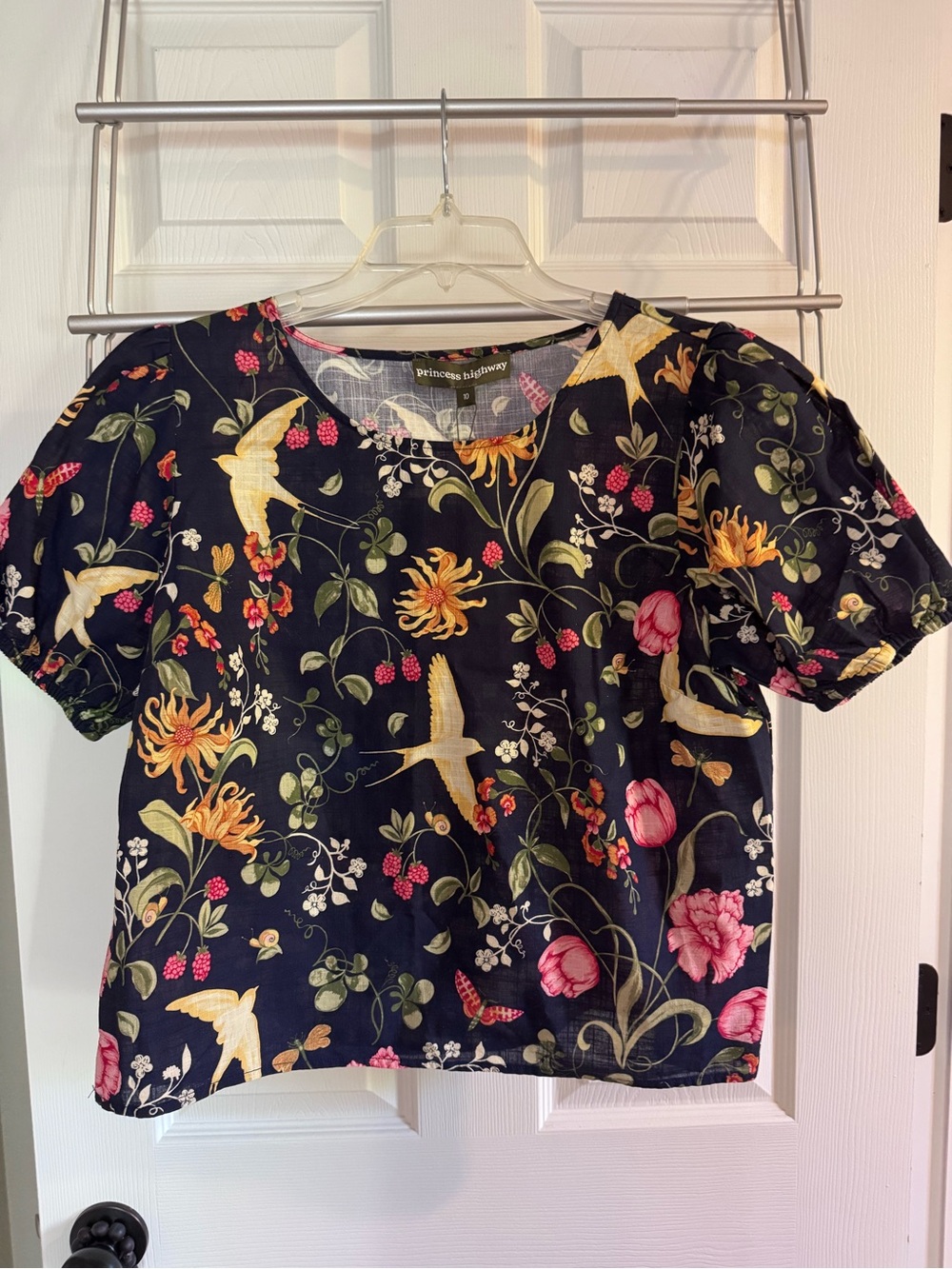 Princess Highway Navy Floral Puff Sleeve Top